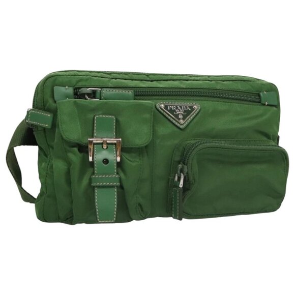PRADA Waist Bag Nylon Green Silver Auth 105286V - Picture 1 of 15